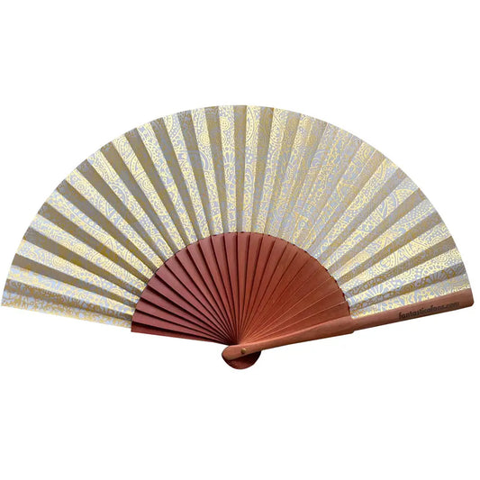 Hand Fan - Gold Boho Paisley Print