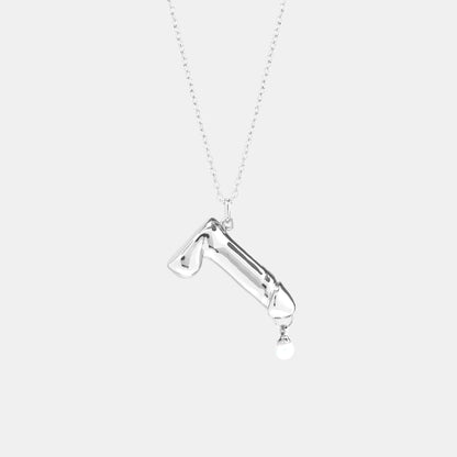 Pearl Drip Dick Pendant Necklace - Silver